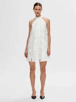 Selected Femme Naisten Mekko, SLFFLORITA SL HALTERNECK SHORT DRESS Luonnonvalkoinen
