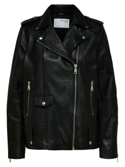 Selected Femme Naisten Nahkatakki, SLFMADISON LEATHER JACKET NOOS Black