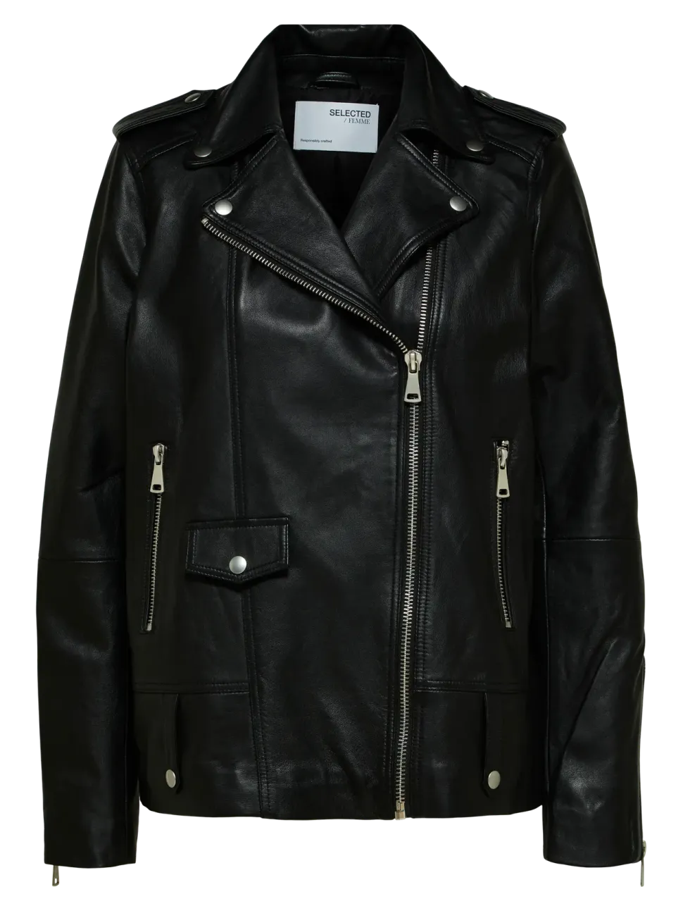 Selected Femme Naisten Nahkatakki, SLFMADISON LEATHER JACKET NOOS Black