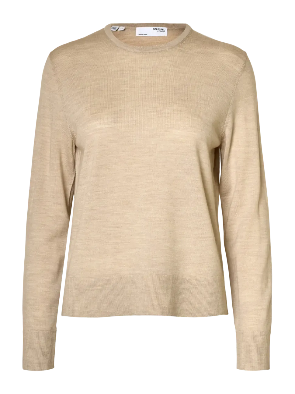 Selected Femme Naisten Neulepaita, Slfthea LS Knit Merino O-Neck Noos Oatmeal