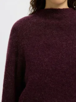 Selected Femme naisten neulepusero, SLFSIA RAS LS KNIT T-NECK Viininpunainen