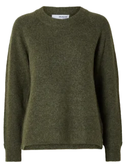 Selected Femme Naisten Neulepaita, Lulu LS Knit O-Neck Kalamata Melange