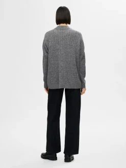 Selected Femme naisten neule, SLFMALINE LS KNIT HIGH NECK Grafiitti