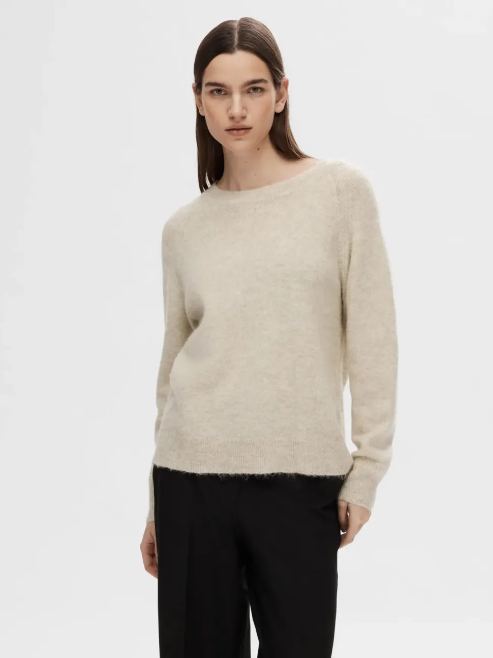 Selected Femme Naisten Neulepaita, Lulu LS Knit O-Neck Birch Melange