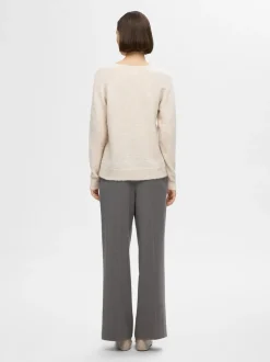 Selected Femme Naisten Neule, SLFLULU NEW LS KNIT V-NECK B NOOS Luonnonvalkoinen