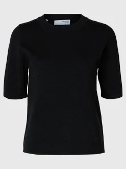 Selected Femme Naisten Neuletoppi, 2/4 KNIT O-NECK Musta