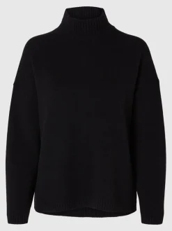 Selected Femme naisten neule, SLFCILLE LS KNIT HIGH NECK Musta