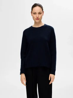 Selected Femme Naisten Neulepaita, Lulu LS Knit O-Neck Tummansininen