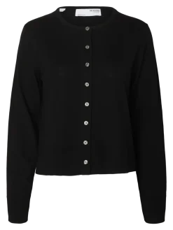 Selected Femme Naisten Neuletakki, SLFThea LS Knit Merino Cardigan Noos Black