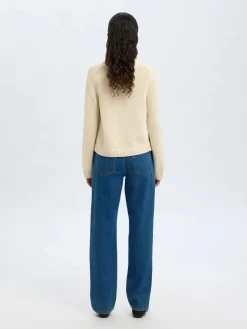 Selected Femme naisten neuletakki, SLFIVY LS KNIT O-NECK CARDIGAN NOOS Luonnonvalkoinen