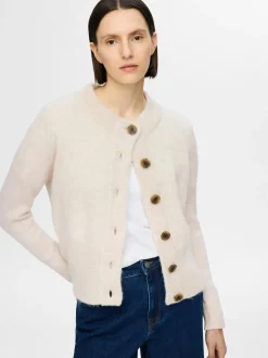 Selected Femme naisten neuletakki, SLFSIA RAS LS KNIT CARDIGAN Luonnonvalkoinen