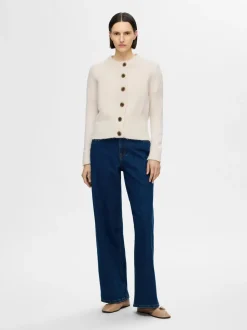 Selected Femme naisten neuletakki, SLFSIA RAS LS KNIT CARDIGAN Luonnonvalkoinen