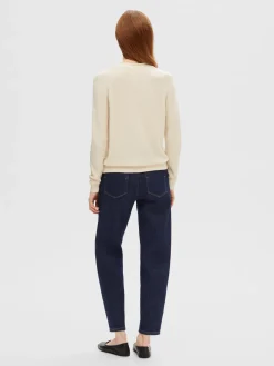 Selected Femme naisten neuletakki, SLFELINNA LS KNIT CARDIGAN Luonnonvalkoinen