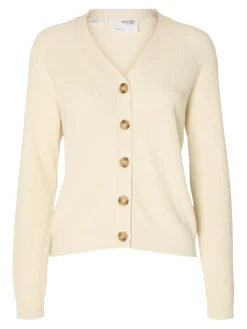 Selected Femme naisten neuletakki, SLFELINNA LS KNIT CARDIGAN Luonnonvalkoinen