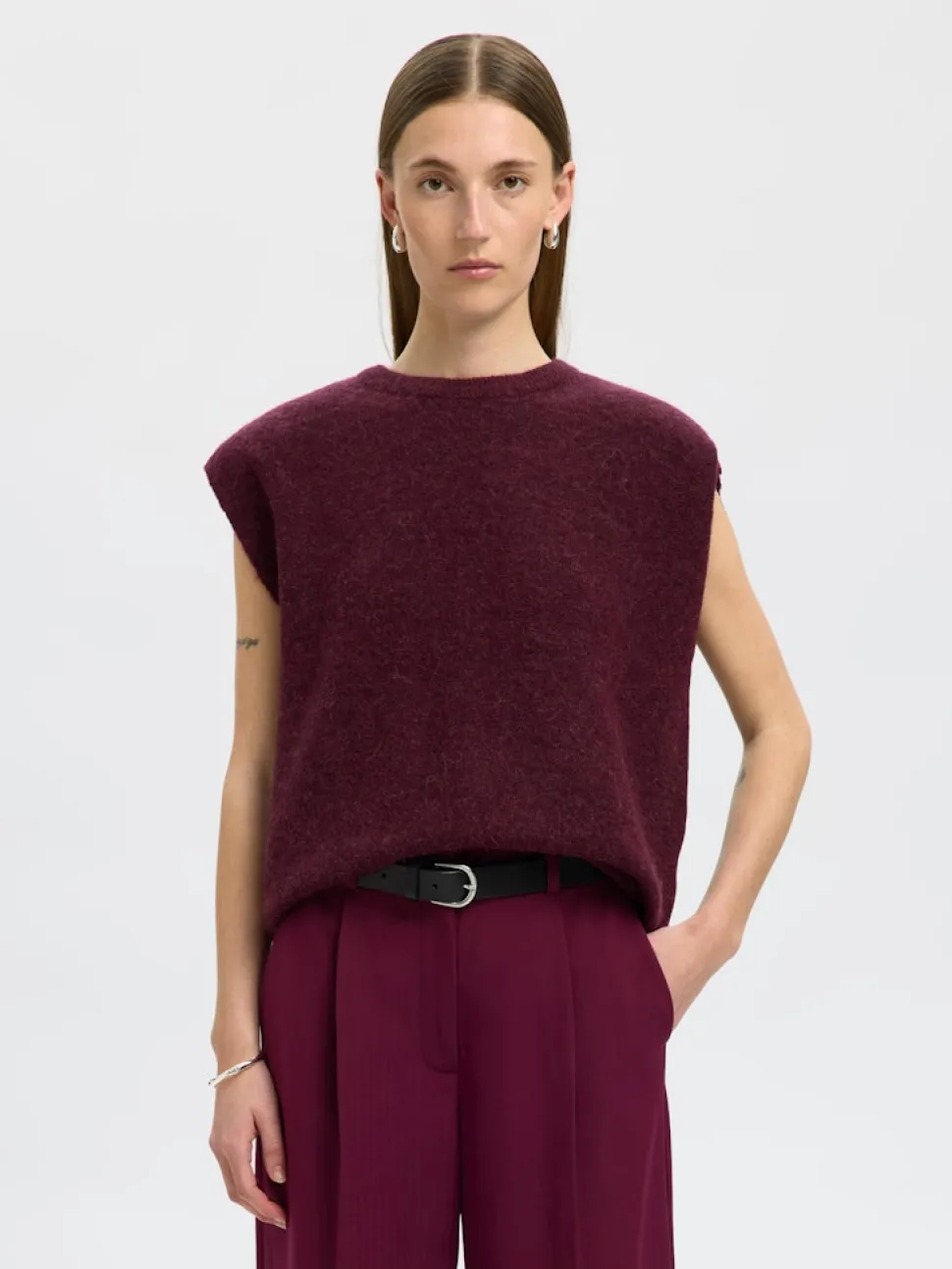 Selected Femme Naisten Neuleliivi, SLFLulu SL Knit Vest Viininpunainen