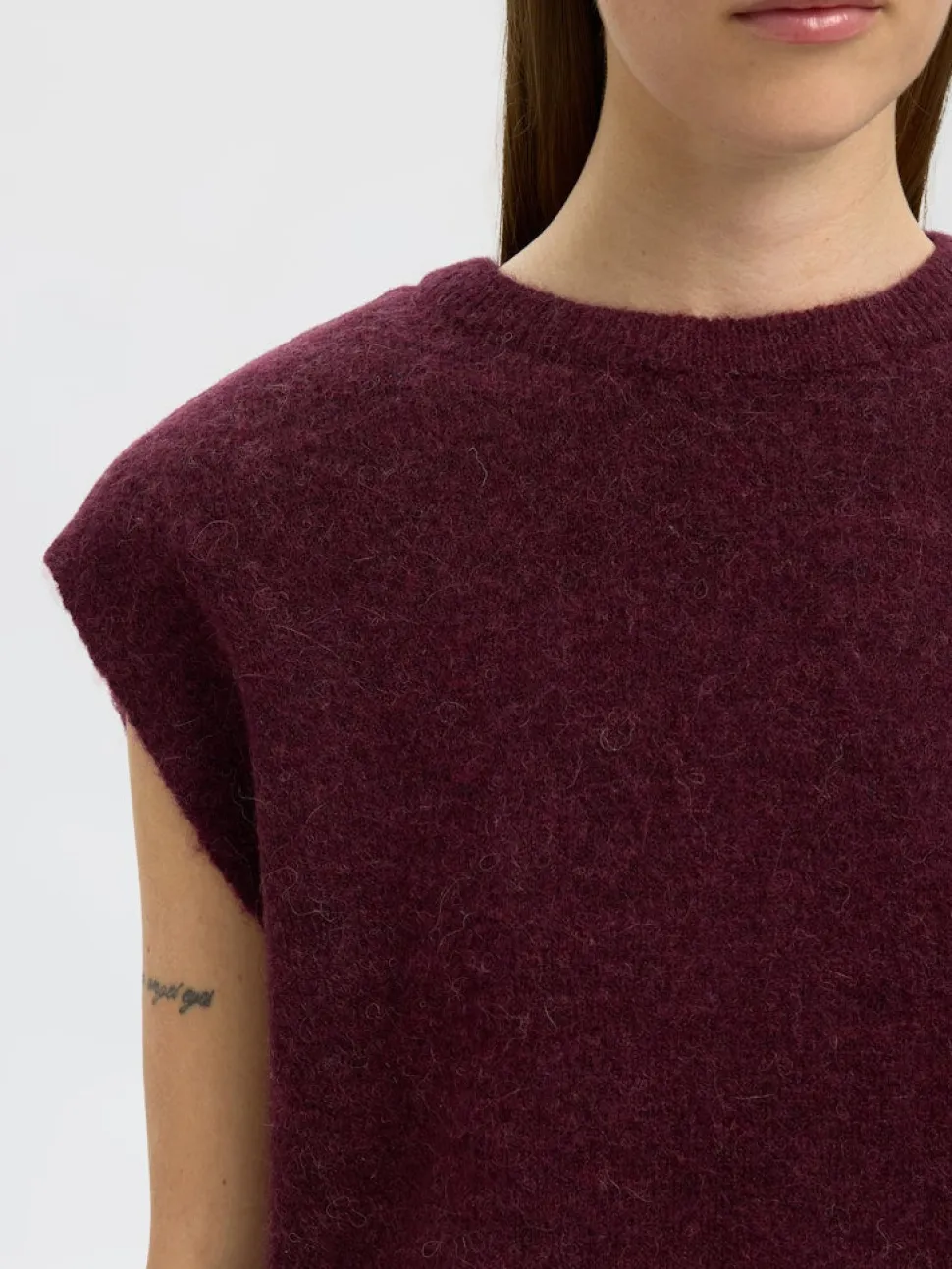 Selected Femme Naisten Neuleliivi, SLFLulu SL Knit Vest Viininpunainen