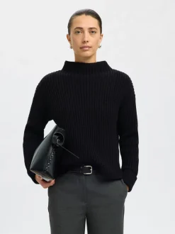Selected Femme naisten neulepusero SLFSELMA SUS LS KNIT PULLOVER NOOS, musta