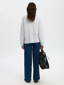 Selected Femme naisten neulepusero, SLFSIA RAS LS KNIT T-NECK Vaaleansininen