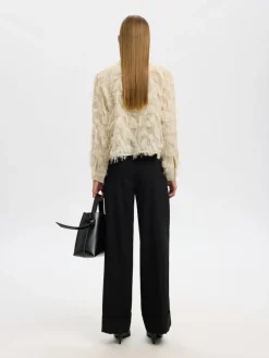 Selected Femme naisten paitapusero SLFMYLINE LS FLUFFY CROPPED SHIRT B, Angora