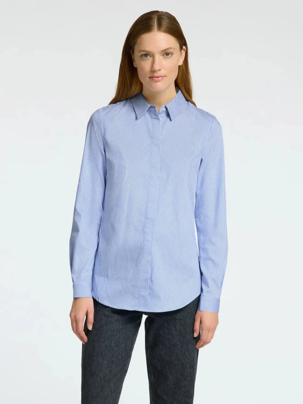 Selected Femme naisten paitapusero SLFROMIE LS STRIPED FITTED SHIRT, Bright White
