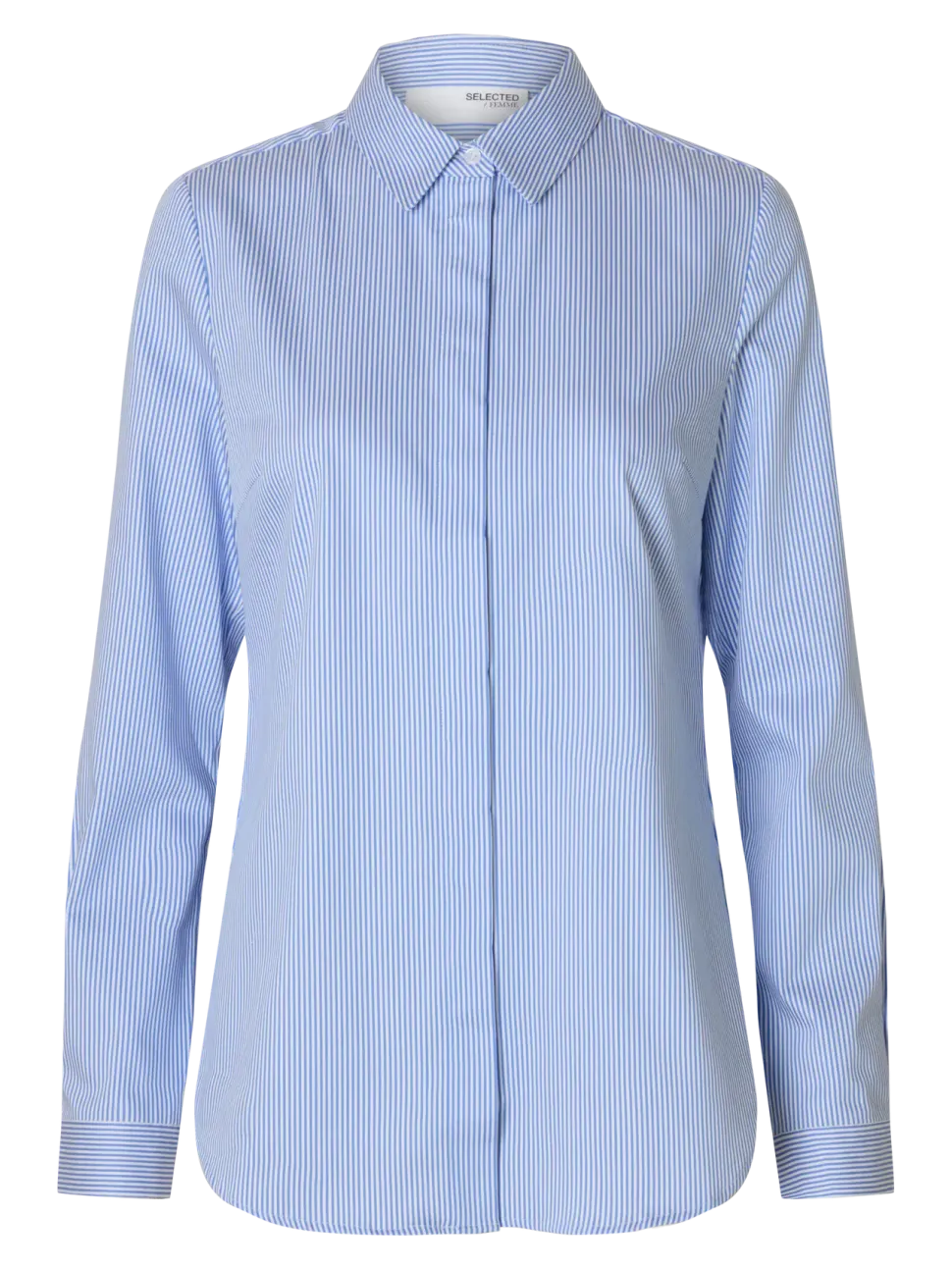 Selected Femme naisten paitapusero SLFROMIE LS STRIPED FITTED SHIRT, Bright White
