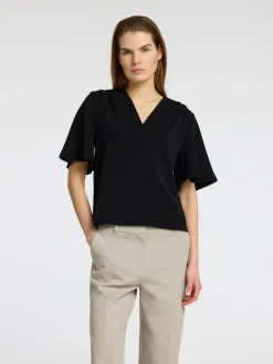 Selected Femme naisten paita, SLFTENNY SS V-NECK TOP Musta