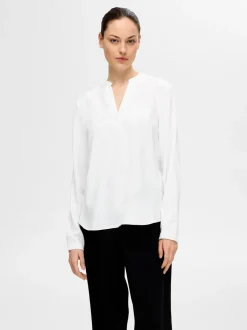 Selected Femme Naisten Pusero, SLFMIVIA LS TOP B Valkoinen