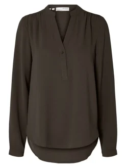 Selected Femme Naisten Pusero, SLFMIVIA LS TOP B Tummanruskea