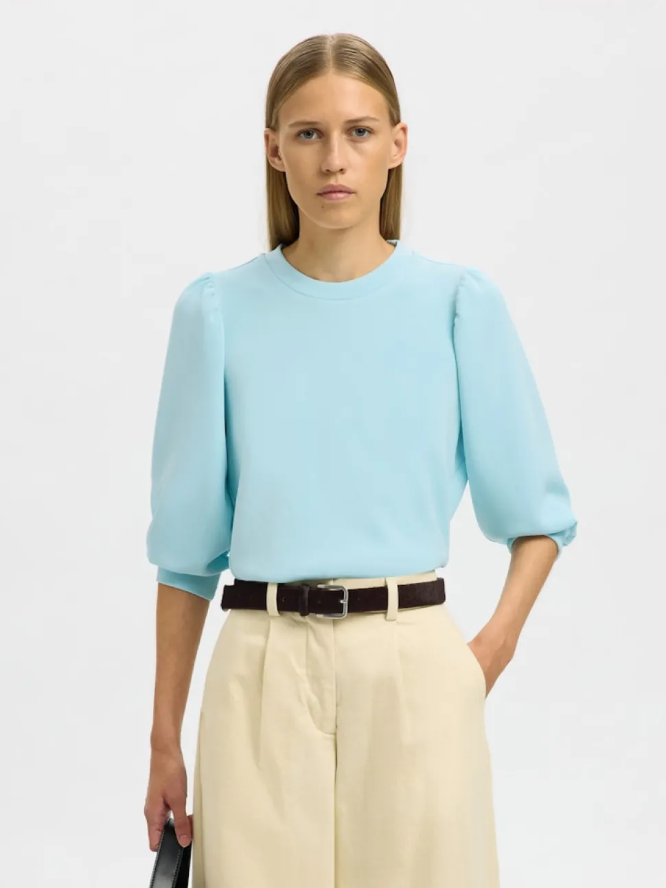 Selected Femme Naisten Pusero SLFTENNY 3/4 SWEAT TOP NOOS, Blue Glow