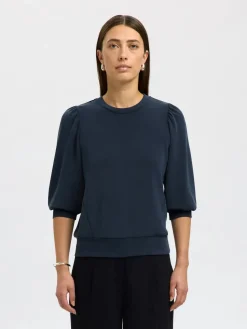 Selected Femme Naisten Pusero, SLFTENNY 3/4 SWEAT TOP NOOS Dark Sapphire