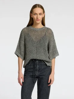 Selected Femme naisten pusero, SLFELLEN 2/4 KNIT O-NECK Vaaleanharmaa