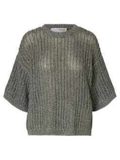 Selected Femme naisten pusero, SLFELLEN 2/4 KNIT O-NECK Vaaleanharmaa