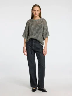 Selected Femme naisten pusero, SLFELLEN 2/4 KNIT O-NECK Vaaleanharmaa