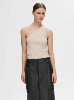Selected Femme Naisten Toppi, SLFANNA ONE SHOULDER TOP Luonnonvalkoinen