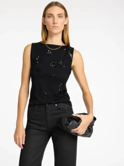 Selected Femme naisten toppi, SLFMALLI SL APPLIQUE TOP Musta