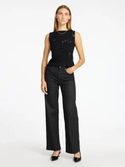 Selected Femme naisten toppi, SLFMALLI SL APPLIQUE TOP Musta