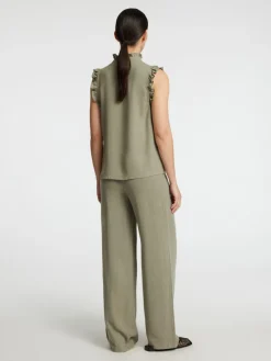 Selected Femme naisten toppi, SLFVIVA SL RUFFLE TOP Khaki