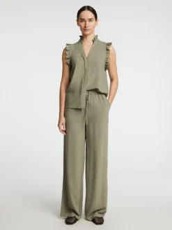 Selected Femme naisten toppi, SLFVIVA SL RUFFLE TOP Khaki