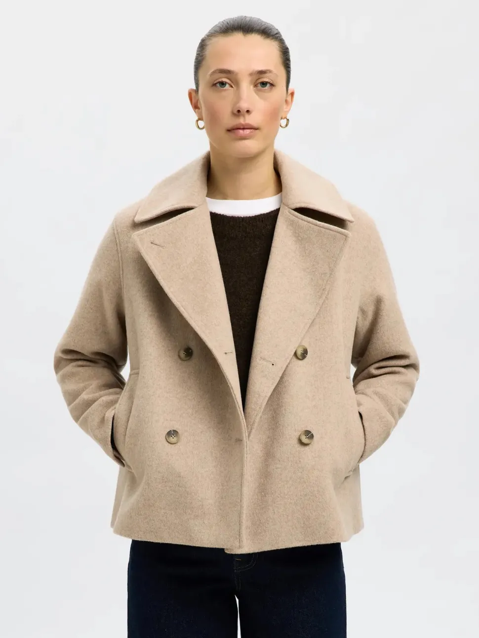 Selected Femme naisten villakangastakki, SLFALMA LANO JACKET Sandshell Melange