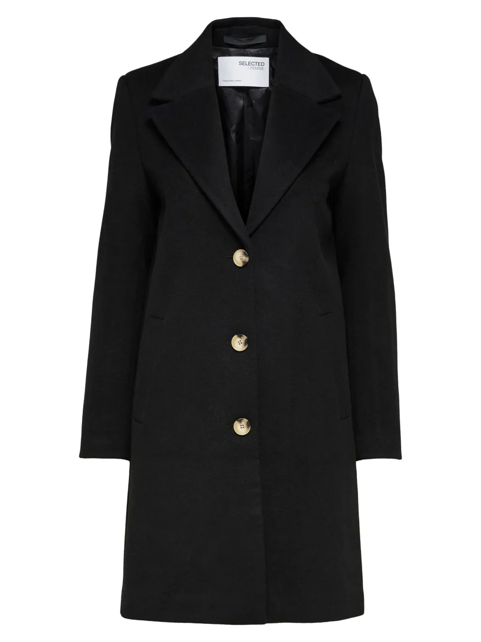 Selected Femme Naisten Villakangastakki, SLFNEW SASJA WOOL COAT NOOS Musta