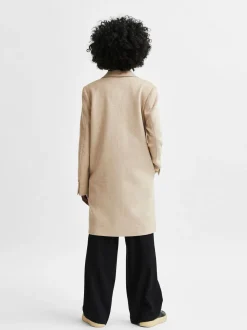 Selected Femme Naisten Villakangastakki, New Sasja Wool Coat Vaalea Beige