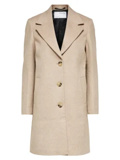 Selected Femme Naisten Villakangastakki, New Sasja Wool Coat Vaalea Beige