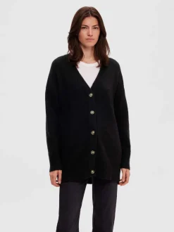 Selected Femme neuletakki, SLFMALINE LS KNIT LONG Musta