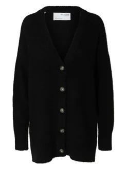 Selected Femme neuletakki, SLFMALINE LS KNIT LONG Musta