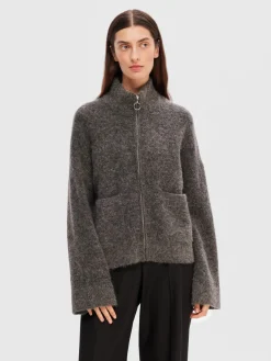 Selected Femme neuletakki, SLFSIA RAS LS KNIT ZIPPER CARDIGAN Grafiitti