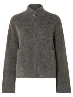 Selected Femme neuletakki, SLFSIA RAS LS KNIT ZIPPER CARDIGAN Grafiitti