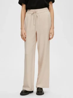 Selected Femme pellavahousut, SLFVIVA-GULIA MW LONG LINEN PANT NOOS Vaalea Beige