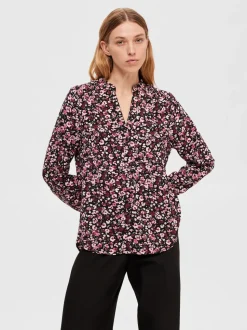 Selected Femme pusero, SLFMIVI LS AOP TOP B Musta Kuosi