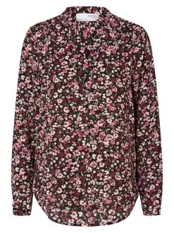Selected Femme pusero, SLFMIVI LS AOP TOP B Musta Kuosi