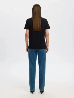 Selected Femme t-paita, SLFMYESSENTIAL SS O-NECK TEE Black